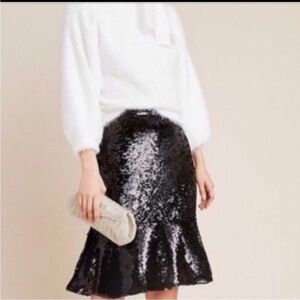 NWT Anthropologie Hutch Skirt Sequin Flare Black Peplum Cocktail Party Holiday